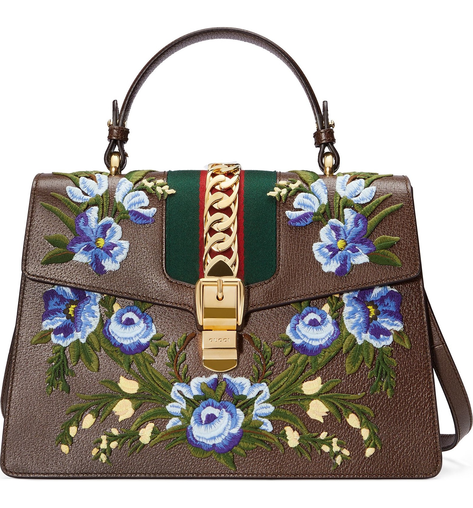 PurseBop Shop | Medium Sylvie Embroidered Top Handle Leather Shoulder Bag